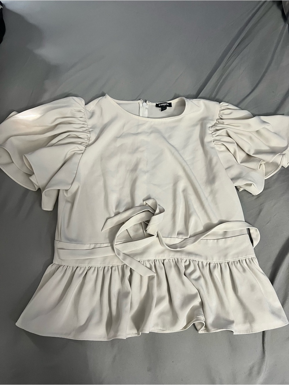 Express Cream Ruffle-Sleeve Peplum Blouse